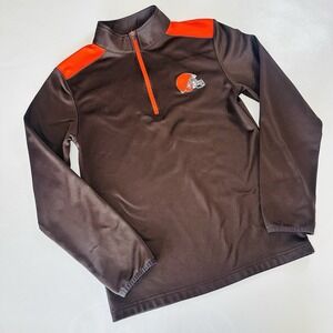 NFL Cleveland Brown Men's Small 1/4 Zip Team Apparel Brown Orange Fleece